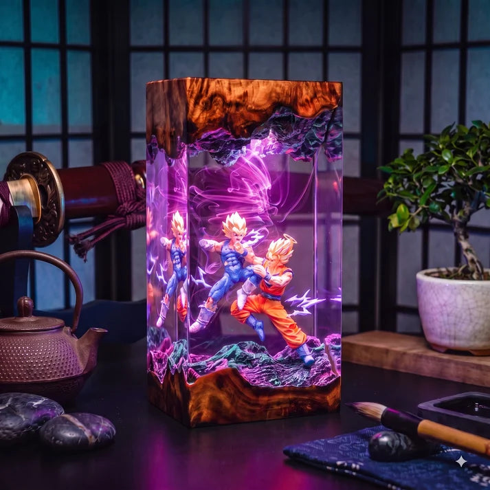 Anime Saiyan Warriors Epoxy Resin Lamp – LED Battle Diorama Night Light
