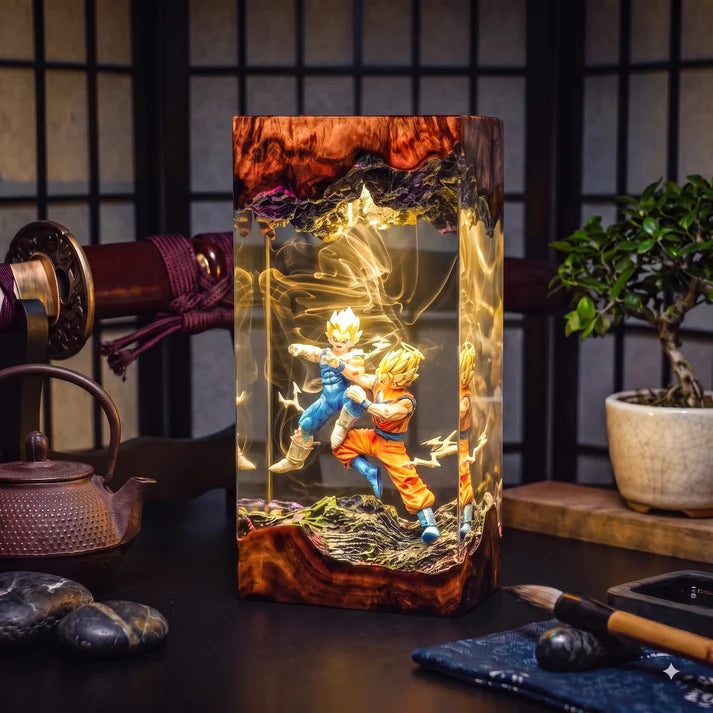Anime Saiyan Warriors Epoxy Resin Lamp – LED Battle Diorama Night Light