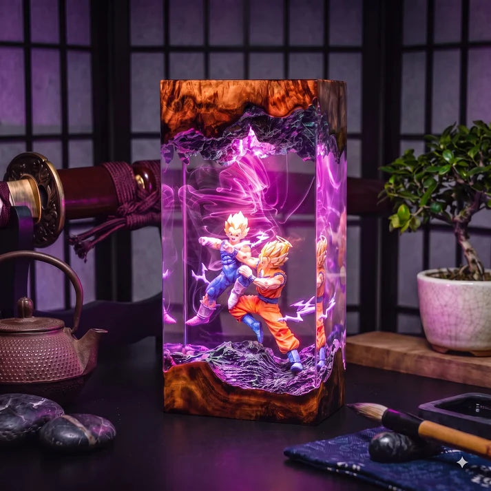 Anime Saiyan Warriors Epoxy Resin Lamp – LED Battle Diorama Night Light