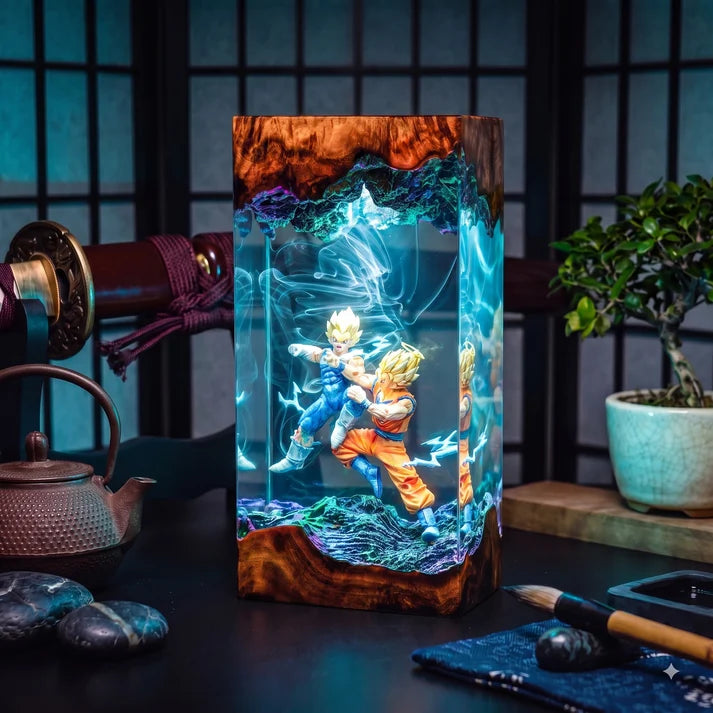 Anime Saiyan Warriors Epoxy Resin Lamp – LED Battle Diorama Night Light