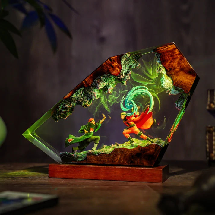 Anime Ninja Battle Epoxy Resin Lamp – Blue LED Energy Diorama Light