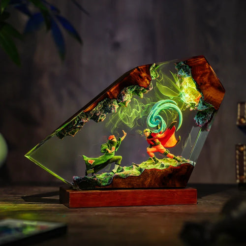 Anime Ninja Battle Epoxy Resin Lamp – Blue LED Energy Diorama Light