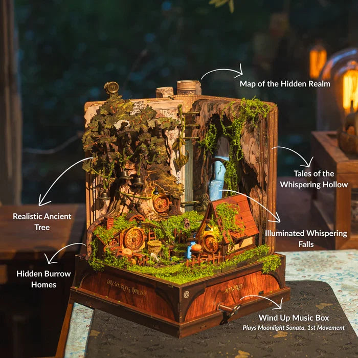 Whispering Hollow Book Nook Music Box – DIY Wooden Miniature House