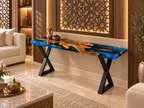 Azure River Epoxy Console Table – Live Edge Wood Entryway Table