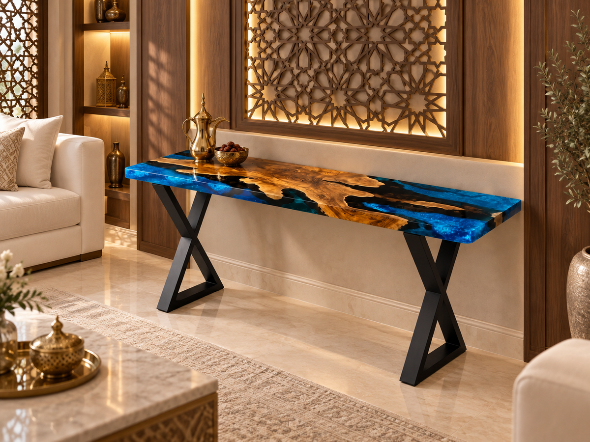 Azure River Epoxy Console Table – Live Edge Wood Entryway Table