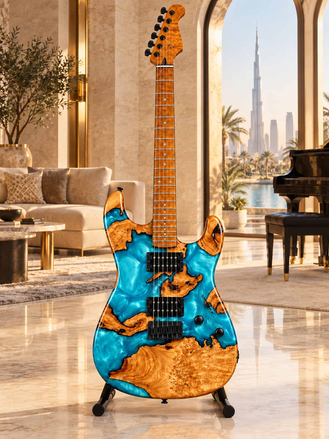 Turquoise Epoxy Wood Guitar Wall Decor – Decorative Display Piece