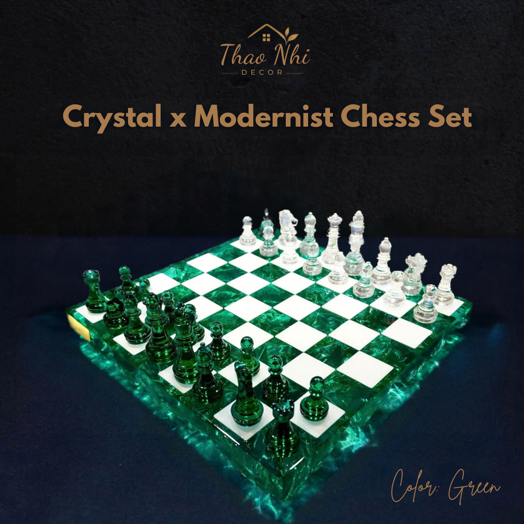 Handmade Dark Green Resin - Personalized Chess Set: Luxury Board Game, Gift for All
