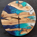 Coastal Tide Epoxy Wood Wall Clock – Handmade Ocean Resin Decor
