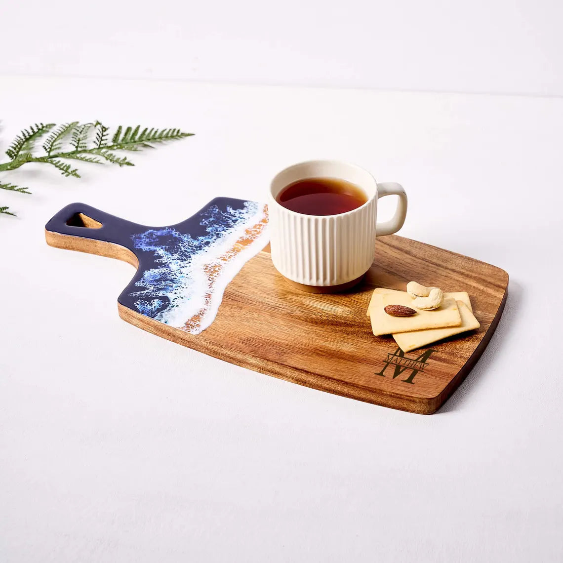 Ocean Wave Epoxy Wood Serving Board – Coastal Resin Charcuterie Tray