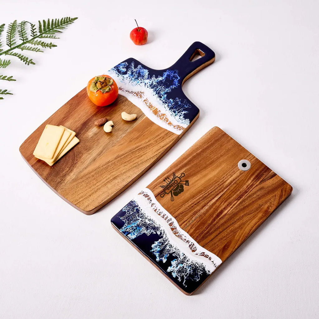 Ocean Wave Epoxy Wood Serving Board – Coastal Resin Charcuterie Tray