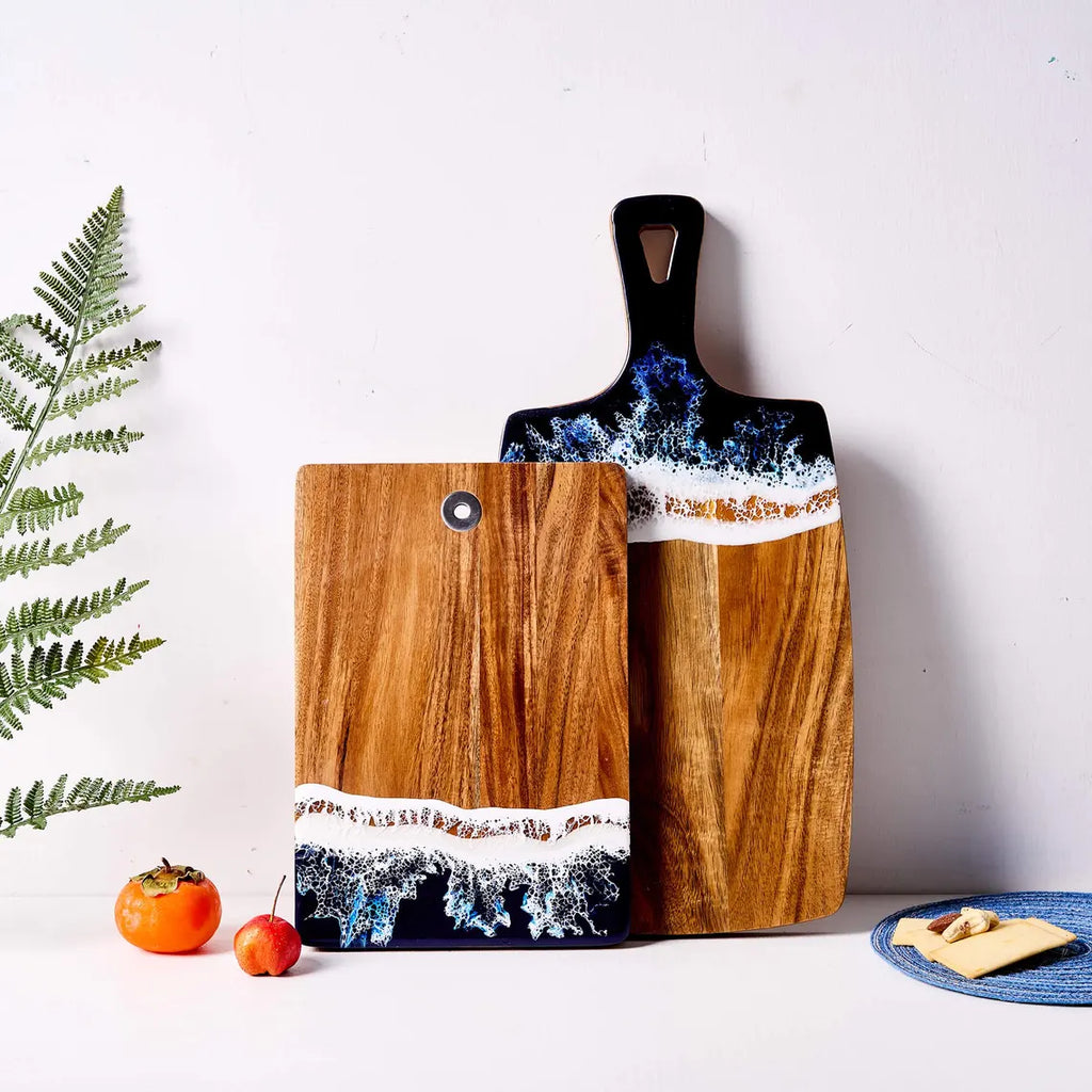 Ocean Wave Epoxy Wood Serving Board – Coastal Resin Charcuterie Tray