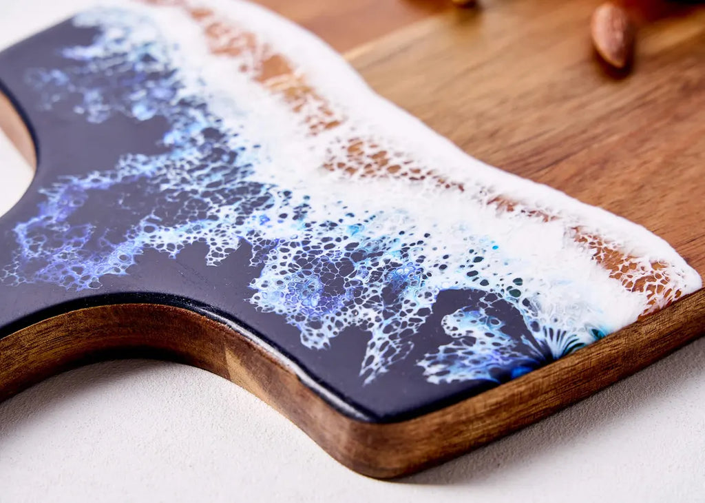 Ocean Wave Epoxy Wood Serving Board – Coastal Resin Charcuterie Tray