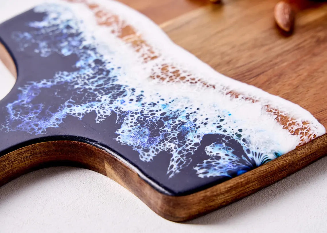 Ocean Wave Epoxy Wood Serving Board – Coastal Resin Charcuterie Tray