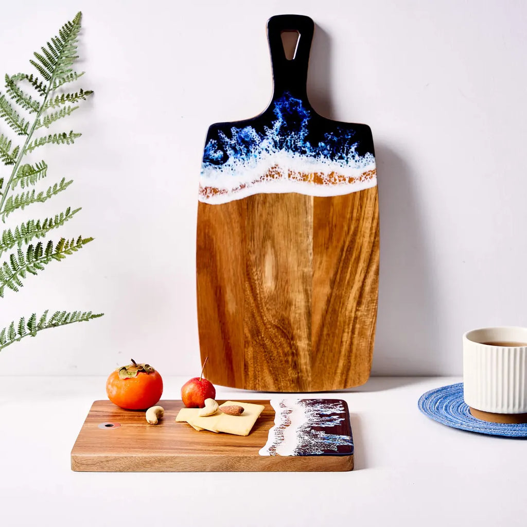 Ocean Wave Epoxy Wood Serving Board – Coastal Resin Charcuterie Tray