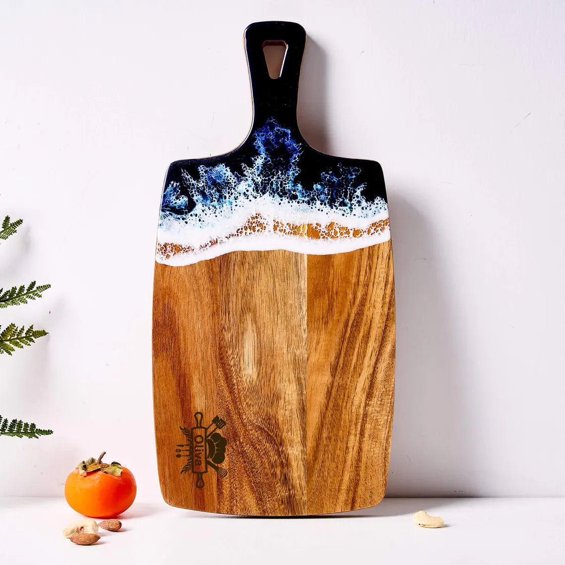 Ocean Wave Epoxy Wood Serving Board – Coastal Resin Charcuterie Tray