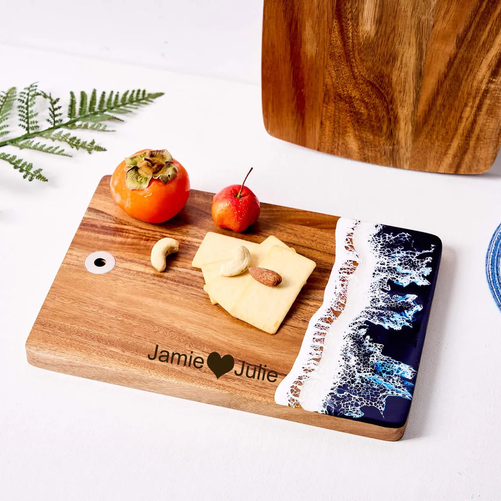 Ocean Wave Epoxy Wood Serving Board – Coastal Resin Charcuterie Tray
