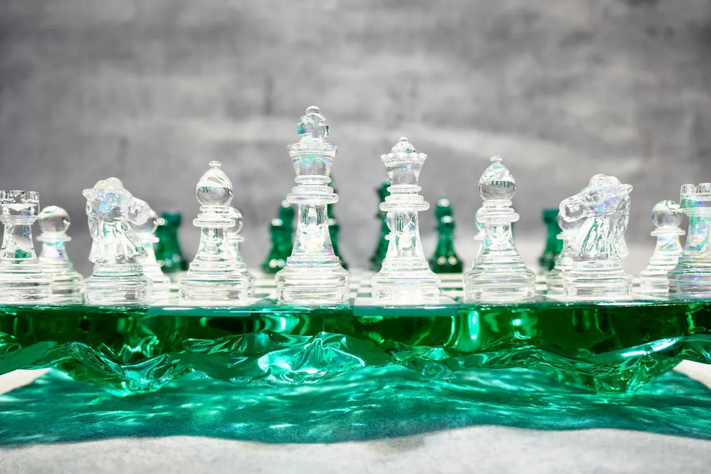 Handmade Dark Green Resin - Personalized Chess Set: Luxury Board Game, Gift for All