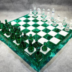 Handmade Dark Green Resin - Personalized Chess Set: Luxury Board Game, Gift for All