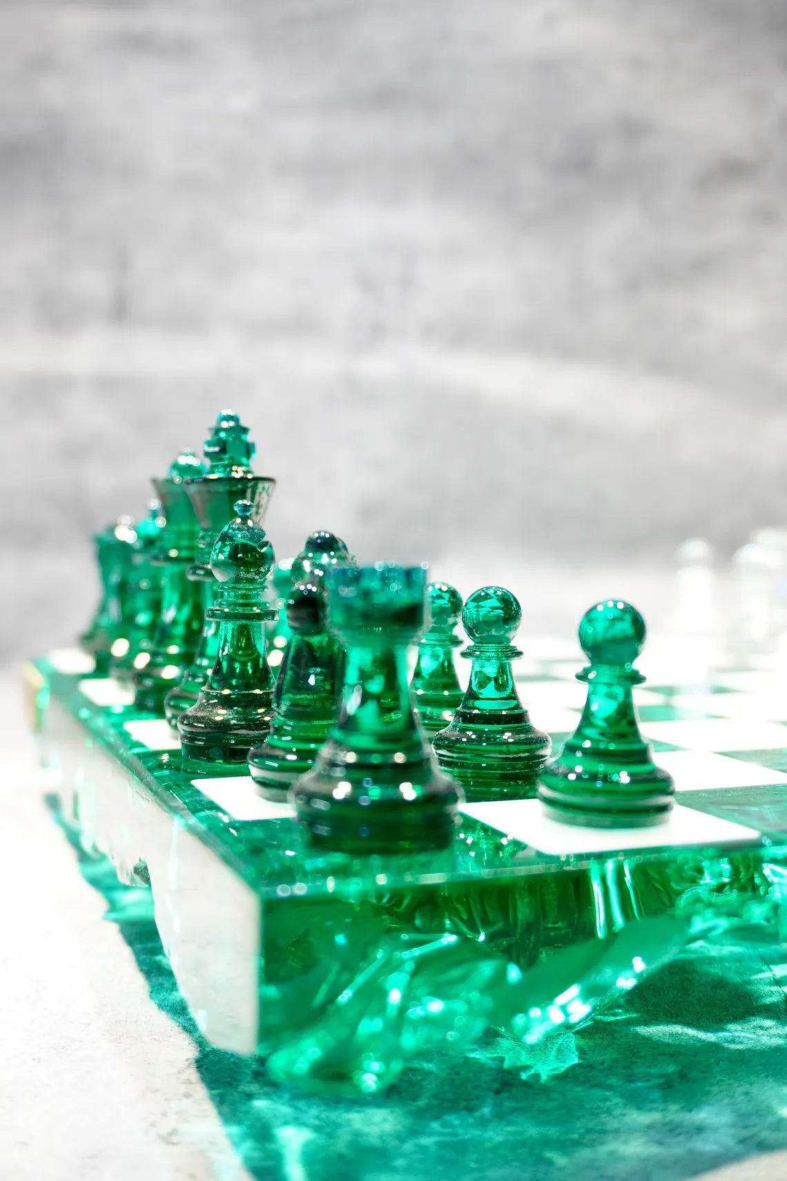 Handmade Dark Green Resin - Personalized Chess Set: Luxury Board Game, Gift for All