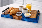 Ocean Blue Epoxy Wood Serving Tray – Resin River Breakfast Tray with Handles