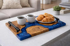 Ocean Blue Epoxy Wood Serving Tray – Resin River Breakfast Tray with Handles