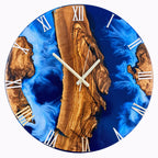Deep Blue River Epoxy Wood Wall Clock – Handmade Resin Decor