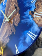 Deep Blue River Epoxy Wood Wall Clock – Handmade Resin Decor