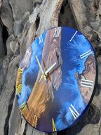 Deep Blue River Epoxy Wood Wall Clock – Handmade Resin Decor