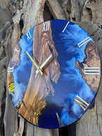 Deep Blue River Epoxy Wood Wall Clock – Handmade Resin Decor