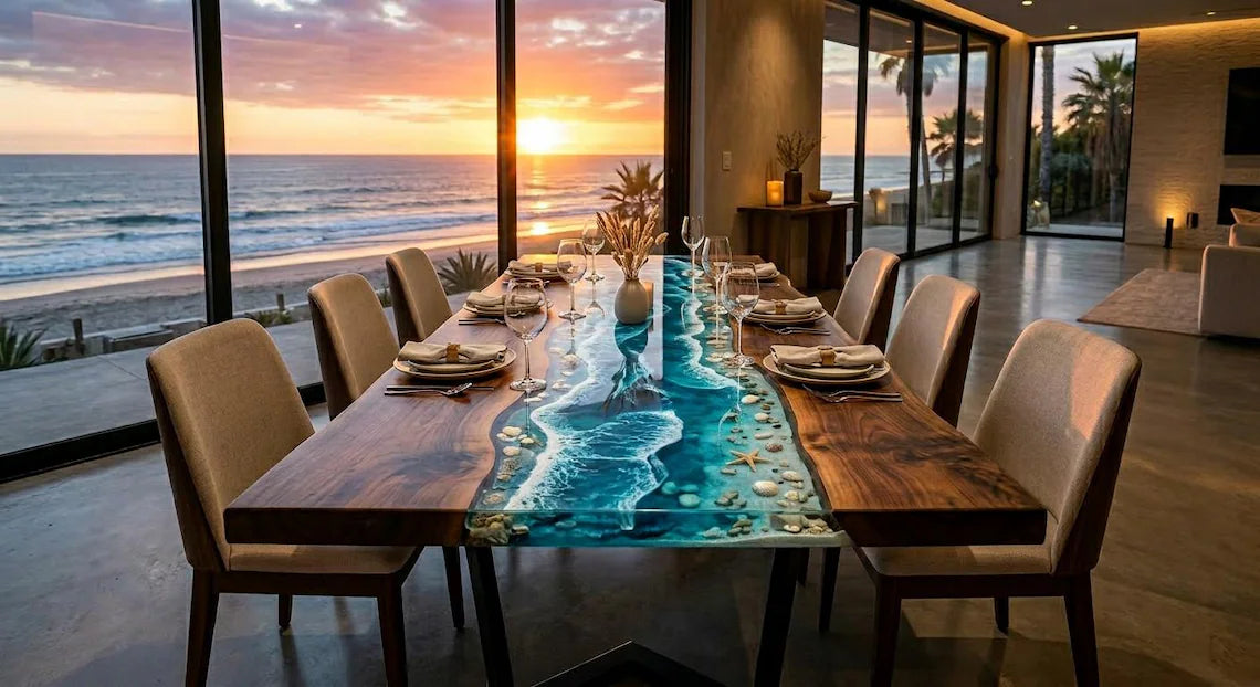 Ocean Paradise Epoxy River Dining Table – Live Edge Wood Table