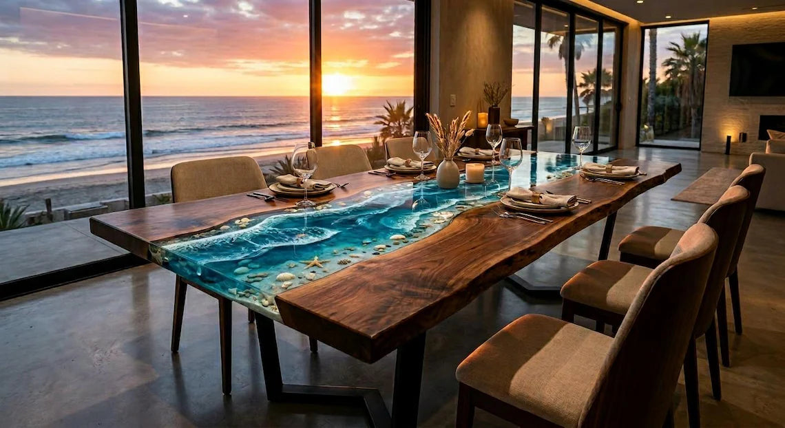 Ocean Paradise Epoxy River Dining Table – Live Edge Wood Table