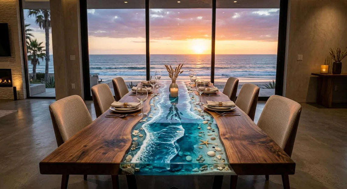 Ocean Paradise Epoxy River Dining Table – Live Edge Wood Table