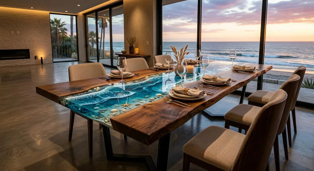 Ocean Paradise Epoxy River Dining Table – Live Edge Wood Table