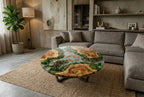 Koi Garden Epoxy Coffee Table – Round Wood Pond Landscape Table