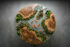 Koi Garden Epoxy Coffee Table – Round Wood Pond Landscape Table