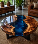 Midnight River Round Epoxy Coffee Table – Live Edge Wood Center Table