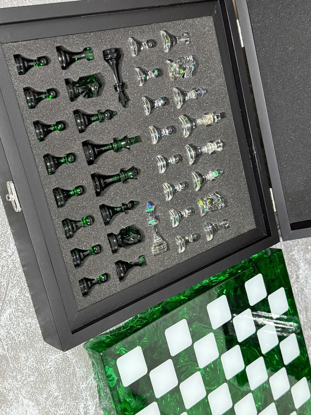 Handmade Dark Green Resin - Personalized Chess Set: Luxury Board Game, Gift for All