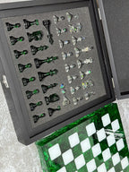 Handmade Dark Green Resin - Personalized Chess Set: Luxury Board Game, Gift for All