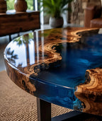 Midnight River Round Epoxy Coffee Table – Live Edge Wood Center Table