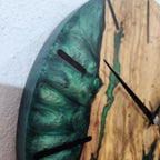 Emerald River Epoxy Wood Wall Clock – Handmade Resin Home Decor