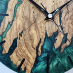 Emerald River Epoxy Wood Wall Clock – Handmade Resin Home Decor
