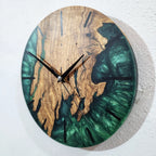 Emerald River Epoxy Wood Wall Clock – Handmade Resin Home Decor