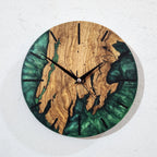 Emerald River Epoxy Wood Wall Clock – Handmade Resin Home Decor