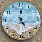 Seaside Shell Epoxy Resin Wall Clock – Ocean Wave Coastal Décor