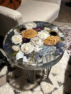 Preserved Flower Epoxy Resin Table – Round & Square Botanical Accent Table
