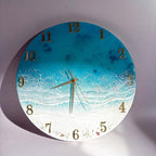 Ocean Wave Epoxy Resin Wall Clock – Turquoise Beach Coastal Décor