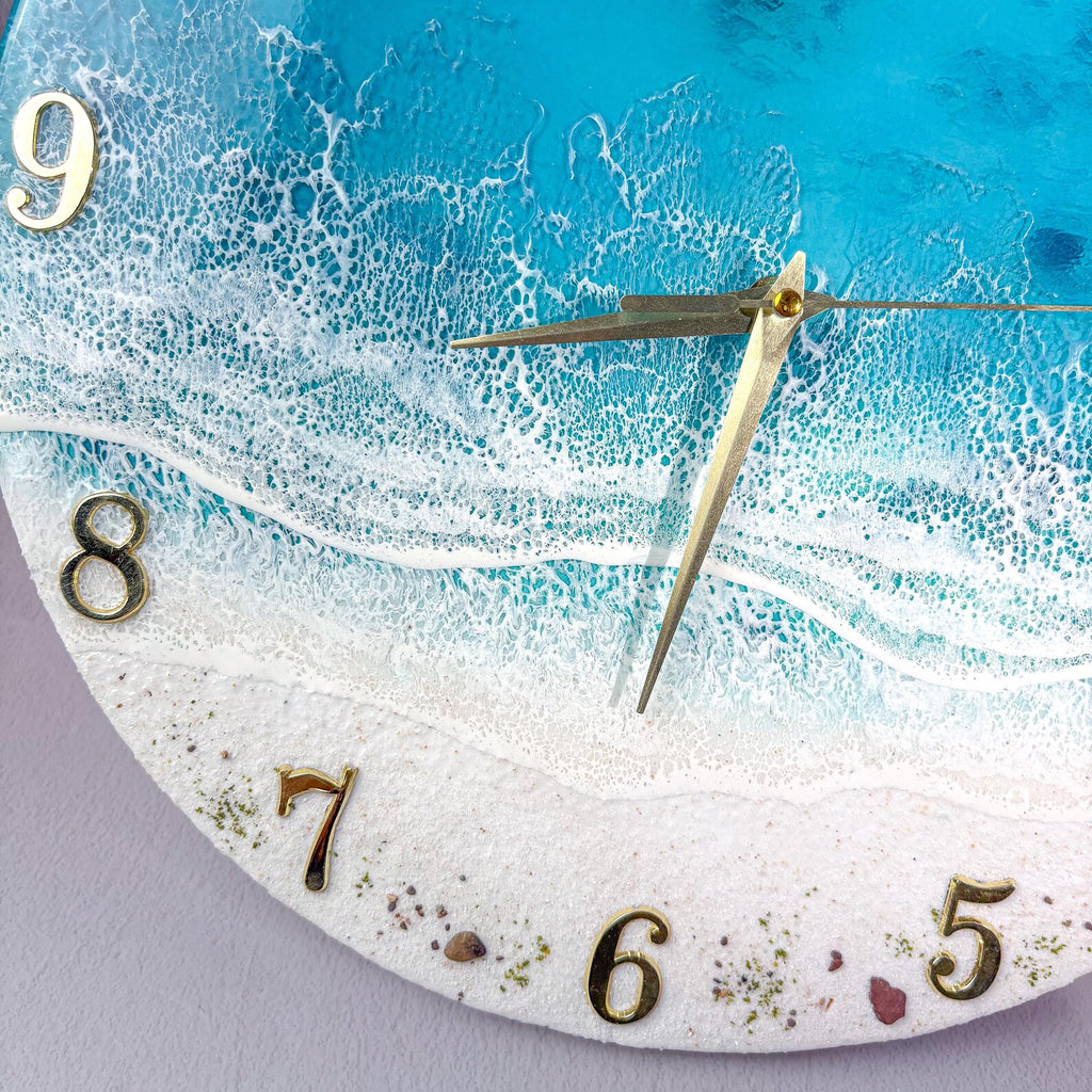 Ocean Wave Epoxy Resin Wall Clock – Turquoise Beach Coastal Décor