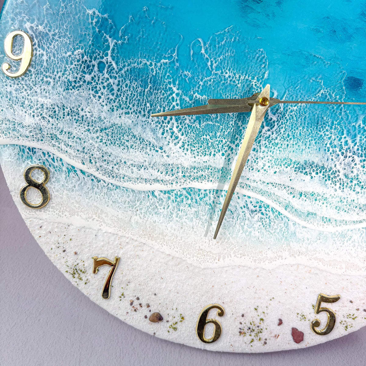 Ocean Wave Epoxy Resin Wall Clock – Turquoise Beach Coastal Décor