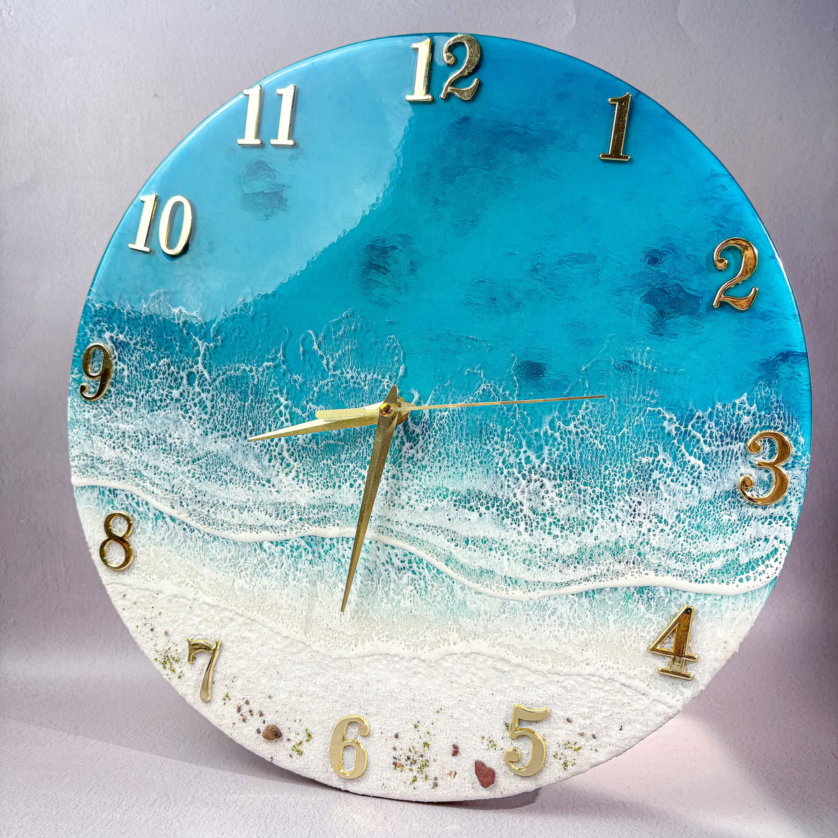 Ocean Wave Epoxy Resin Wall Clock – Turquoise Beach Coastal Décor