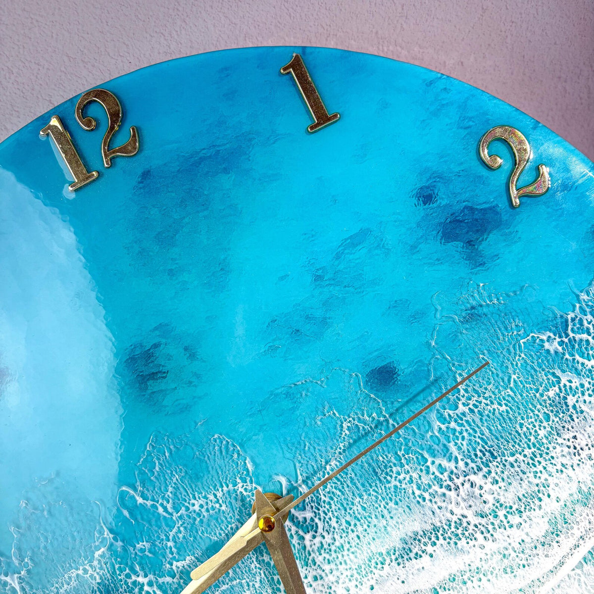 Ocean Wave Epoxy Resin Wall Clock – Turquoise Beach Coastal Décor